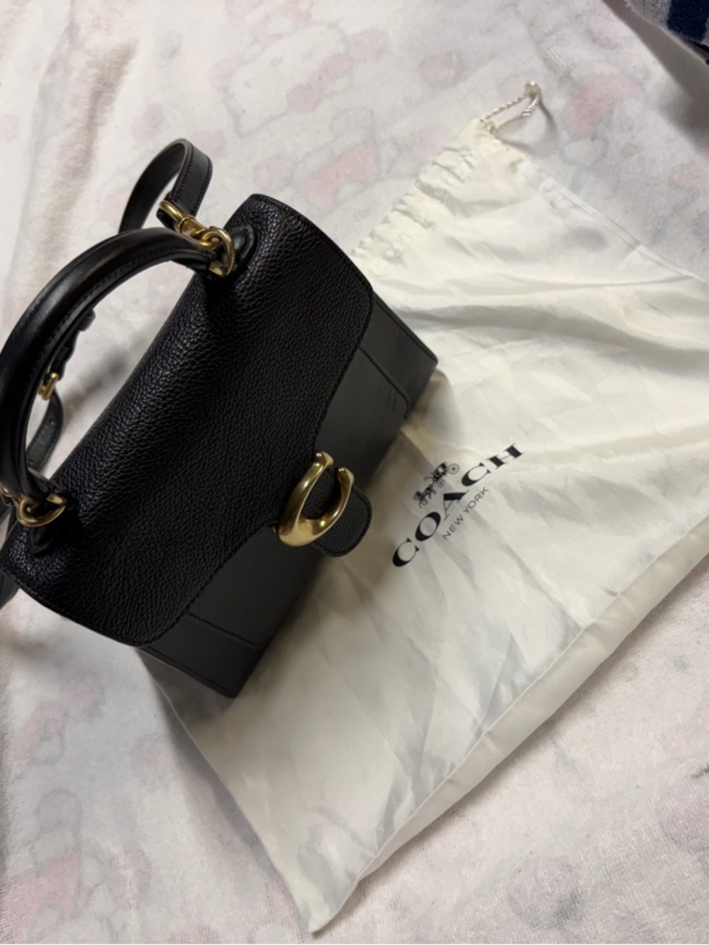 Coach Black Leather Top Handle Satchel with Gold Hardware - Picture 2 of 7